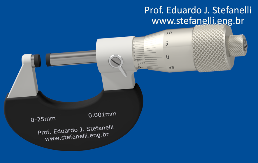 Micrômetro em milímetro resolução milesimal - Prof. Eduardo J. Stefanelli - www.stefanelli.eng.br